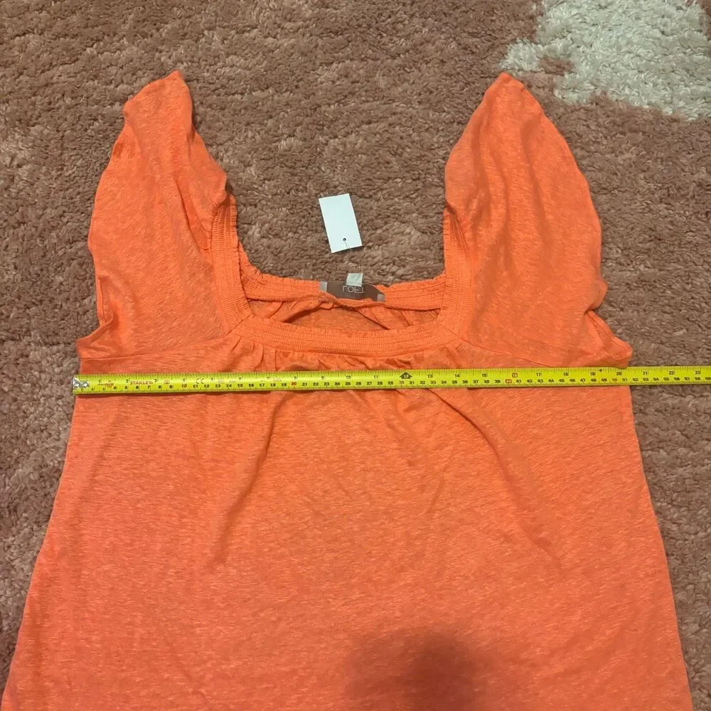 Loft 100% Linen Ruffle Off Shoulder Coral Orange Sz Small NWT Elevated Basics - Picture 6 of 7